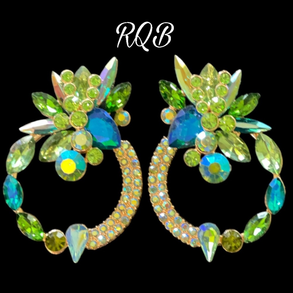 Light Green Crystal Jeweled Front Hoops